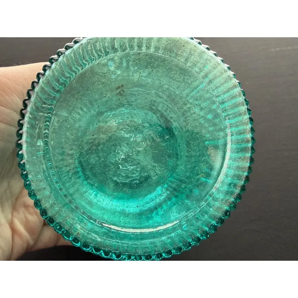 Vintage Avon Aqua Blue Glass Canning Jar Wire Bail Lid Starburst Embossed 1970s